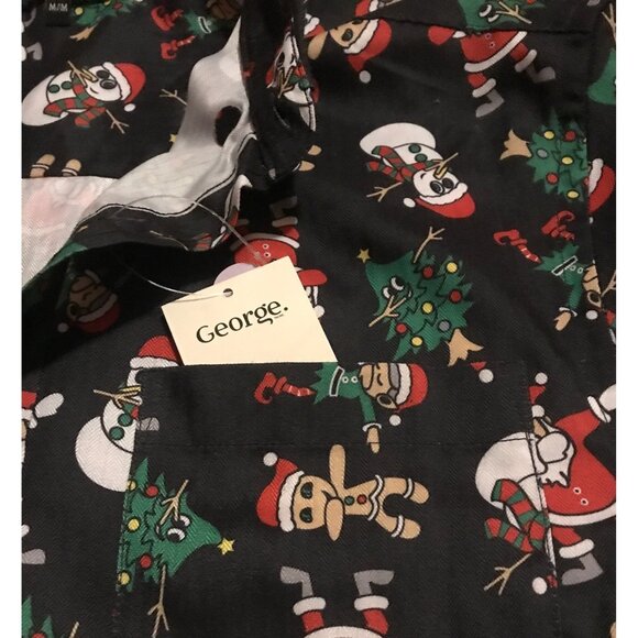 George Mens M Christmas Novelty Button Up Long Sleeve Shirt Santa  Snowman Print - Picture 8 of 15